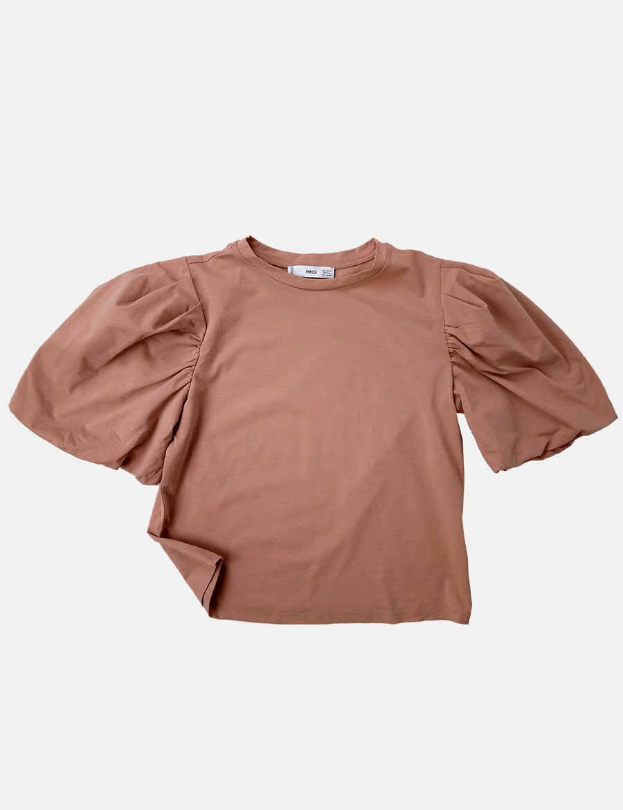 Mango Camiseta beige manga abullonada