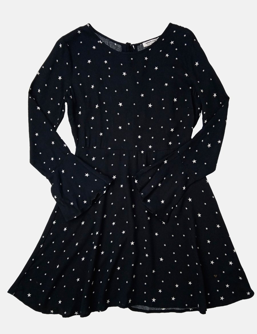 Green Coast Vestido mini negro estampado estrellas