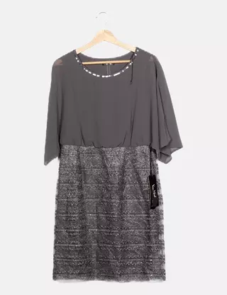Vera Mont Abito Lungo Donna In Pizzo E Chiffon - Vestito Svasato Maxi Con Mezza Manica E Scollo Rotondo, Chiusura Lampo, Eleganza Per Serate