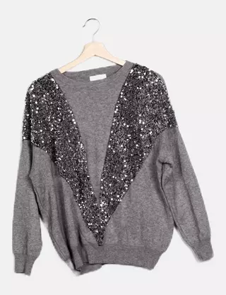 Sweat Femme Oasis Gris Flamant Rose - Taille S - Pull Décontracté Brodé