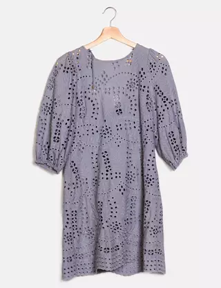 brocade blue dress Butterfly Eyelet Belted Dress Large