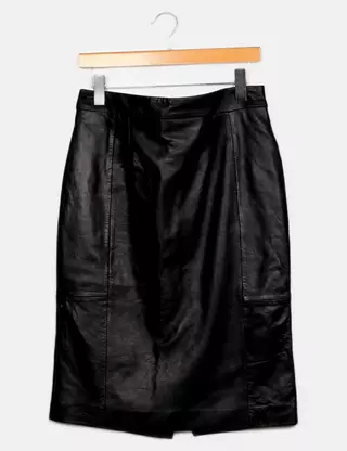 Jupe Mini En Cuir Noir - Taille 38 (M) - Marque M&M - Occasion TB