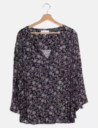 Blouse Toscane Taille 42 - Tunique Bordeaux Et Noir - Manches Trois-quarts - Occasion Très Bon état