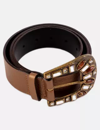 Puntotres leather belt in soft brown and cream tones 36 Puntotres | Accessories | Puntotres Black Leather Studded  main image 4
