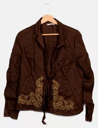 Veste Femme En Cuir Marron XANAKA - Taille 40 (L) - Style Caban - Occasion Très Bon état