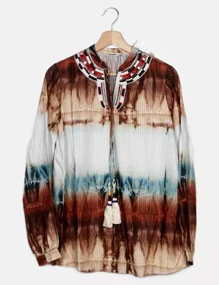 Blouse volants tie and dye femme Desigual Noir/vert - Prêt-à