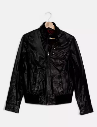 Blouson Cuir Homme Corty Bennett - Style Biker, Taille S - Couleur écru/noir - Occasion Très Bon état