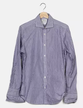 Chemise TM Lewin Taille 8 Business Cintrée – Manches Longues Violette, à Boutons De Manchette