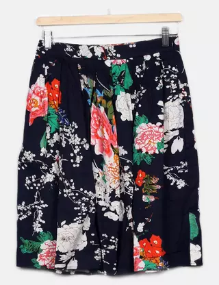 Jupe Femme Grace Karin - Bleue à Fleurs, Coton, Taille S, Ligne A, Longueur Courte