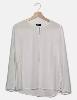 Blouse Fluide Taifun, Gris Et Blanc, Fines Rayures, Manches Courtes, Taille 40, Tissu Léger