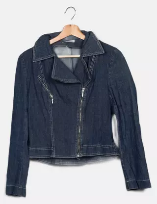 Veste Blazer Jeans Femme Julie Guerlande Taille 42/44 – Gris Foncé, Zippée, Occasion En Excellent état