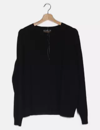 Pull doux torsades côtes strass col montant Bleu