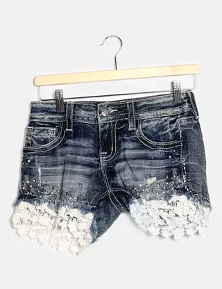 Short Jean Femme Miss Me – Taille 27 – Bling Bling Et Neuf Avec étiquette – Style Décontracté