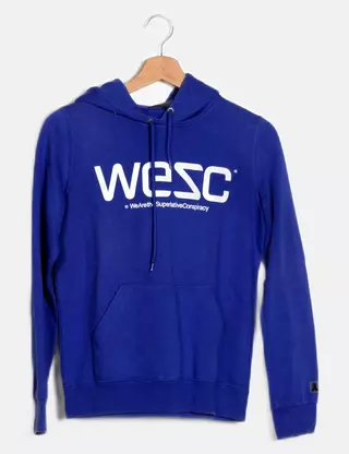 Sweat marine en coton mélangé uni coupe régular avec un col rond
