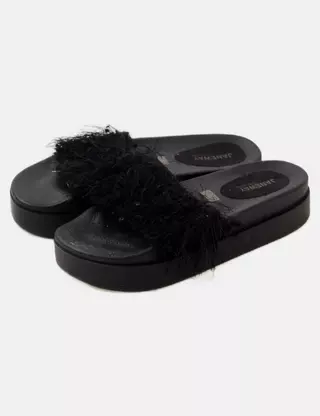 Primark Black Faux Fur Slides Faux Fur Sliders Primark Sliders
