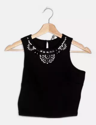 Blazer court noir avec strass en cascade | TALLY WEiJL France