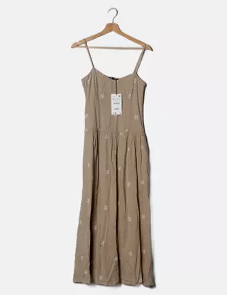 Robe Maxi Zara Femme - Style Boho - Taille XS - Marron Floral - Manches 3/4 - Neuf Avec étiquettes