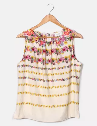 Haut Femme Wallis - Taille M - Imprimé Floral - Manches Courtes - Viscose Polyester - Occasion Très Bon état