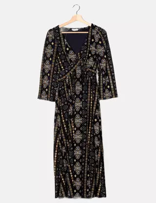 Robe Femme Springfield - Imprimé Géométrique, Manches Volumineuses, Ceinture à Nouer