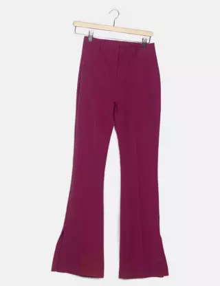 Pantalon Wide Leg En Velours Vert Bershka - Taille 34, Coton, Occasion Très Bon état