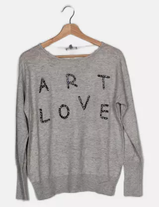 Pull Fantaisie Noir Peinture Argentée Sweewë - Taille M - Occasion Très Bon état