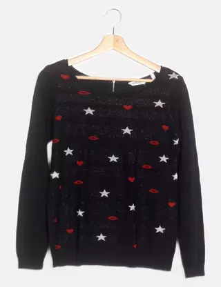 Pull NAF NAF Noir Maille Transparente Fantaisie - Taille XS, Neuf Avec Étiquettes