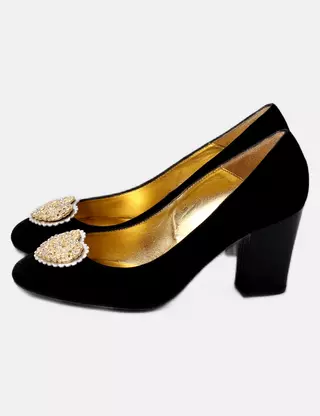 Chaussures à Talons Beverly Feldman 'Chaton' Perles Or/ambre/noir - Taille 7M US, Occasion Bon état