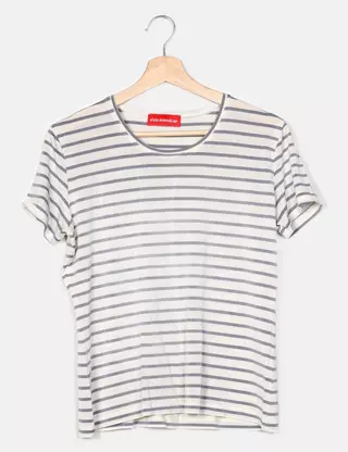 T-shirt Alain Manoukian écru - Manches Ballon - Taille S - Occasion Très Bon état - Style Vintage