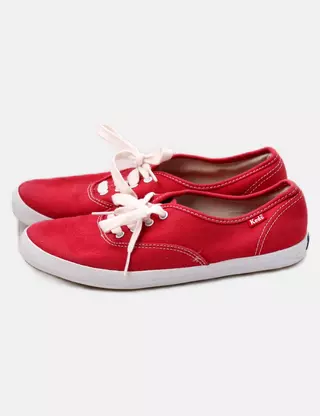Baskets Oxford Keds Original En Cuir Rouge Bordeaux Taille 6 Femme - Occasion Très Bon état