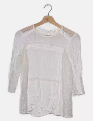 Chemisier/blouse JUST ADDICT – Taille L – Blanc Dentelle Et Broderie – Occasion Très Bon état – Femme