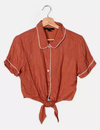 Chemise Femme Forever 21 - Blanche - Taille S - Dentelle Bavoir - Coupe Péplum