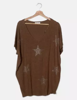Pull Robe Laetitia Men Taille 40/42 – Beige Avec Col En Cuir – Occasion Très Bon état