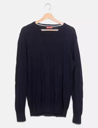 Pull Homme Massimo Dutti En Coton, Taille L/50/52, Col V, Rayé Rouge - Occasion Très Bon état