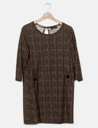 Robe Fourreau Gina Benotti - Taille L (44/46) - Imprimé Géométrique Bleu Et Blanc - Occasion Bon état