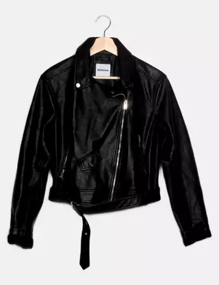 Veste Perfecto Femme Bershka, Marron, Taille S – Simili Cuir, Style Rock