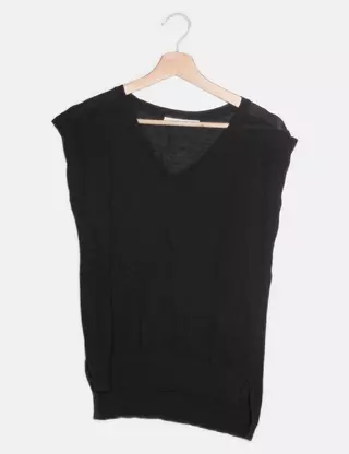 Blouse Noire Uterque Avec Broderies Et Perles - Taille S - Occasion Très Bon état