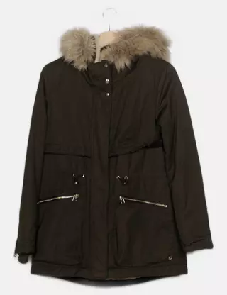 Manteau Parka Zara à Capuche Noir Taille S/M - Occasion Très Bon état