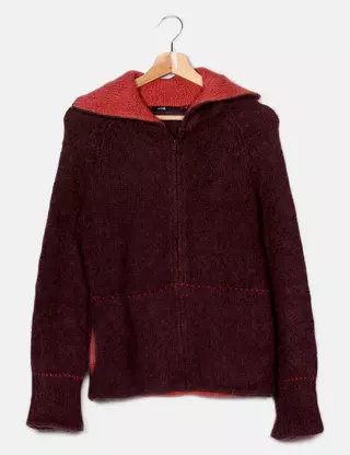 Pull Femme Autre Ton - Taille 1 - Couleur Lie De Vin/vieux Rose - Manches Oversize - En Acrylique - Occasion Très Bon état