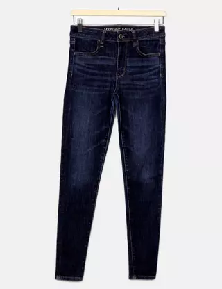 Jegging Femme American Eagle Taille 2 Haute Régulière Vieilli - Bleu - Occasion