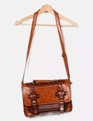 Sac Cartable Vintage - Toile Et Simili Cuir - Petit Format - Occasion Très Bon état