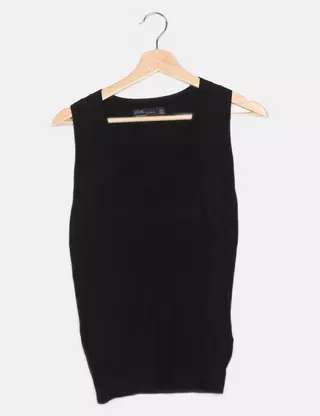 Haut Sans Manches Noir Zara Taille M - Col, Occasion Très Bon état, Style Smart Casual