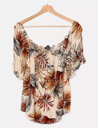Chemisier Femme Primark Taille 16 Beige Fleuri Transparent - Manches Courtes