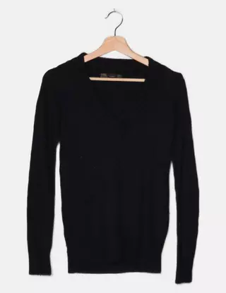 Pull Noir Zara Avec Chemisier Blanc Intégré - Taille M, Neuf Avec étiquette