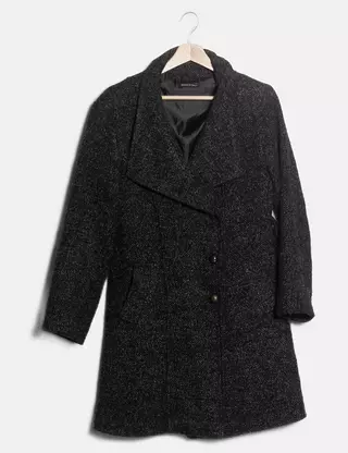 Manteau Femme Patchwork Noir Et Gris En Laine - Fabriqué En Italie - Taille 36 - Occasion Très Bon état