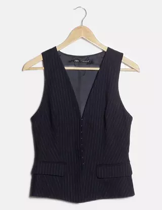 Haut Sans Manches Noir Zara Femme - Taille M, Col Chemise - Occasion Très Bon état, Style Smart Casual
