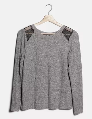 Pull Fantaisie Maille Transparente Noir Naf Naf - Taille XS - 75% Coton - Neuf Avec étiquettes