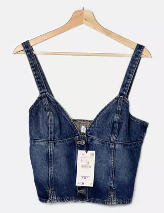 Crop top noir ZARA côtelé à nouer taille S - Vêtements