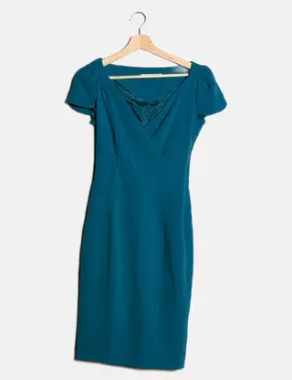 Abito Midi Karen Millen In Raso Verde Oliva, Taglia UK 8, Con Cintura E Ritagli