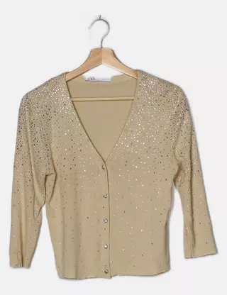 Cardigan Zara Fille 7-8 Ans - Marron à Taches Dorées - Tricot Boutons - Occasion