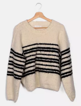 Pull blanc à rayures et boutons de Primark
